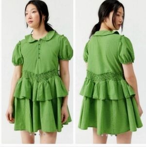 Urban Outfitters Claire Babydoll Mini Dress 100% Cotton green Small